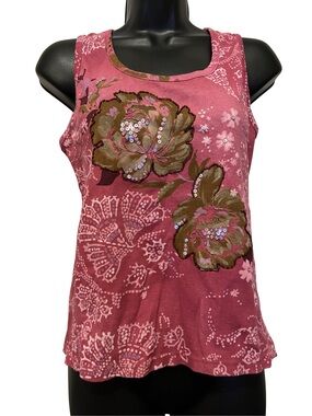 Gloria Vanderbilt Pink Floral Sequin Tank Top